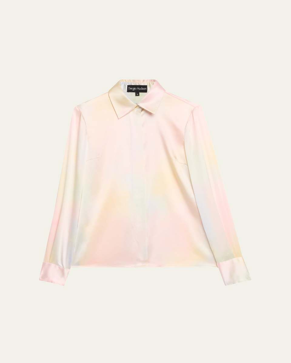 Watercolor Button-Down Silk Blouse